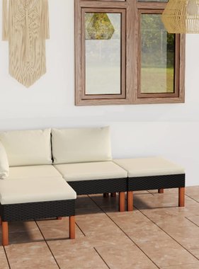 VidaXL 4-delige Loungeset met kussens poly rattan zwart