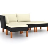 VidaXL 4-delige Loungeset met kussens poly rattan zwart