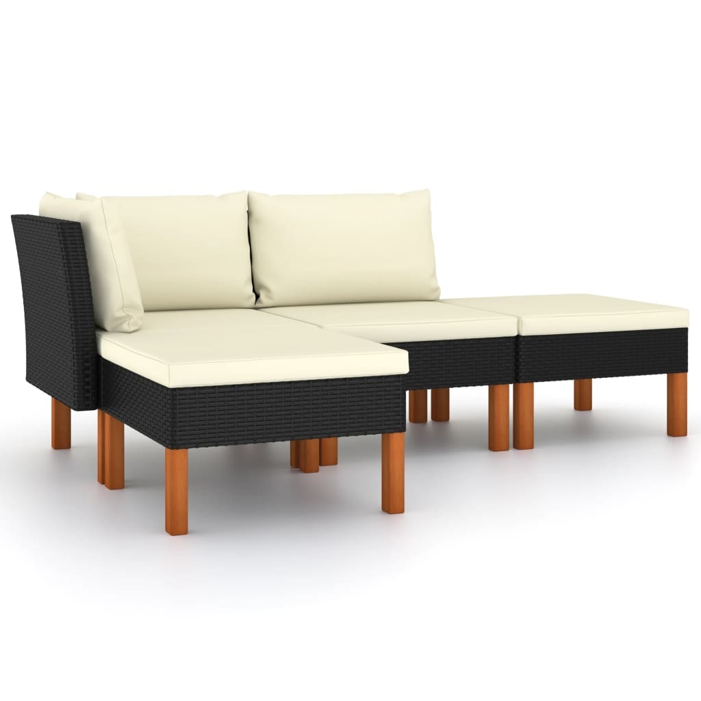 VidaXL 4-delige Loungeset met kussens poly rattan zwart