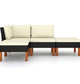VidaXL 4-delige Loungeset met kussens poly rattan zwart
