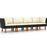 VidaXL Tuinbank 4-zits met kussens poly rattan zwart