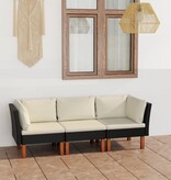 VidaXL Tuinbank 3-zits met kussens poly rattan zwart