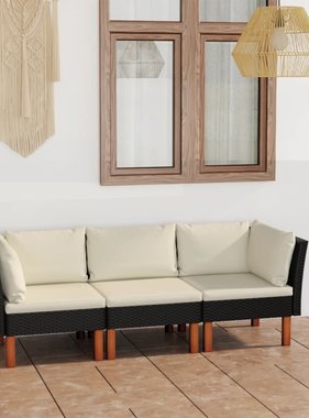VidaXL Tuinbank 3-zits met kussens poly rattan zwart