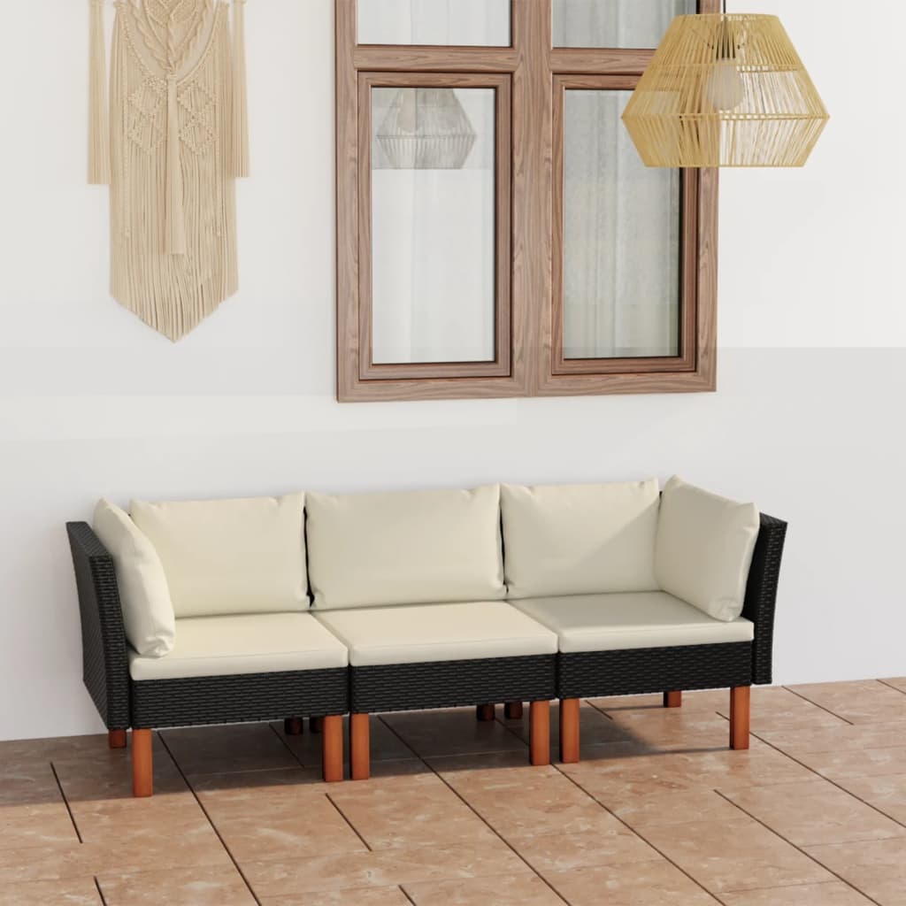 VidaXL Tuinbank 3-zits met kussens poly rattan zwart