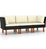 VidaXL Tuinbank 3-zits met kussens poly rattan zwart
