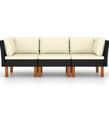 VidaXL Tuinbank 3-zits met kussens poly rattan zwart