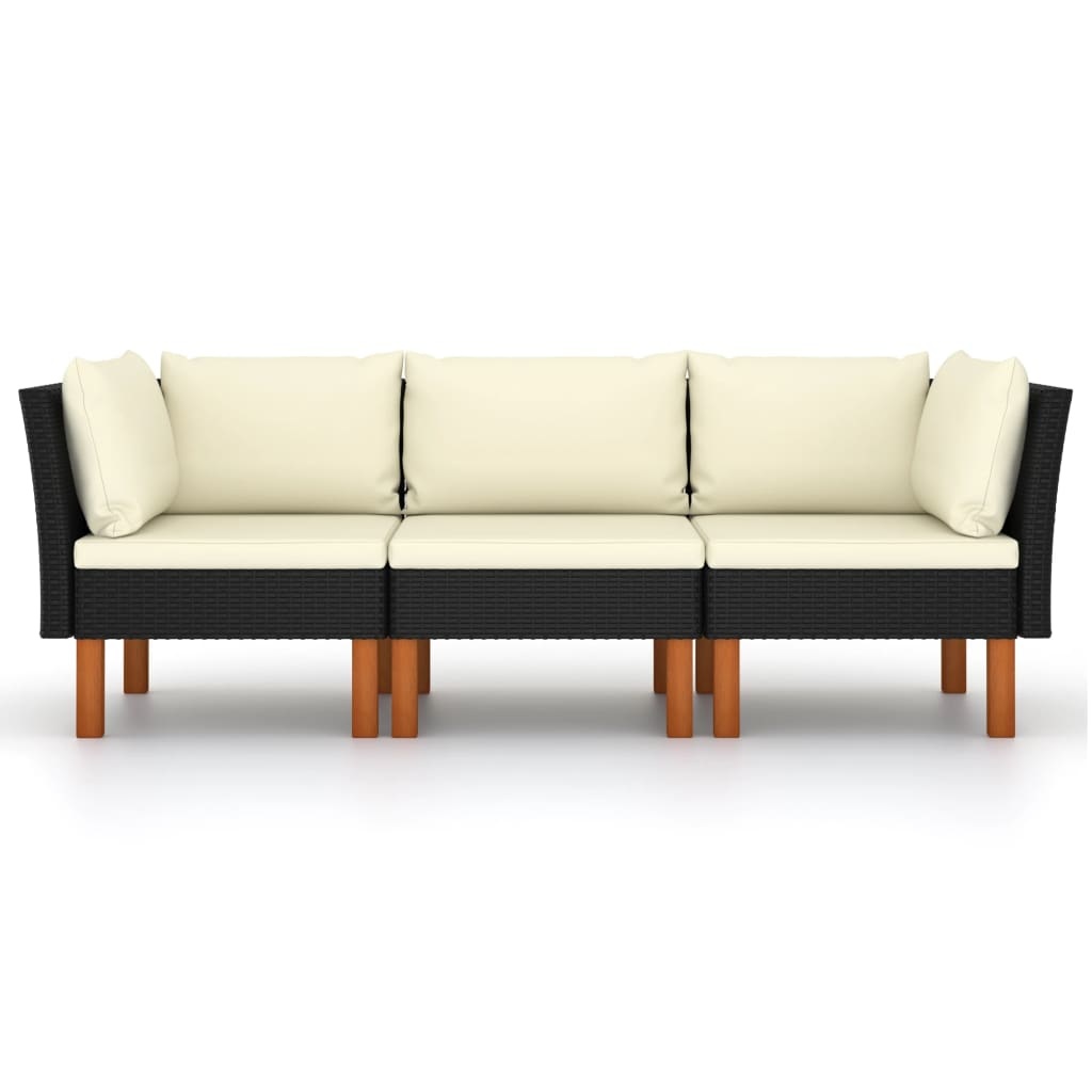 VidaXL Tuinbank 3-zits met kussens poly rattan zwart