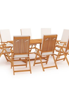 VidaXL 9-delige Tuinset met kussens massief teakhout