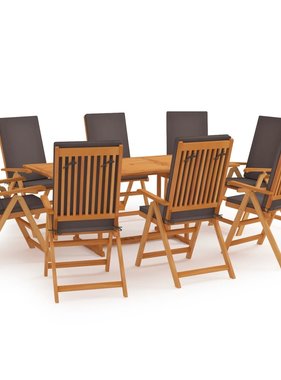 VidaXL 9-delige Tuinset met kussens massief teakhout grijs