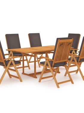 VidaXL 7-delige Tuinset met kussens massief teakhout grijs