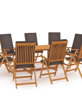 VidaXL 9-delige Tuinset met kussens massief teakhout grijs