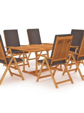 VidaXL 7-delige Tuinset met grijze kussens massief teakhout