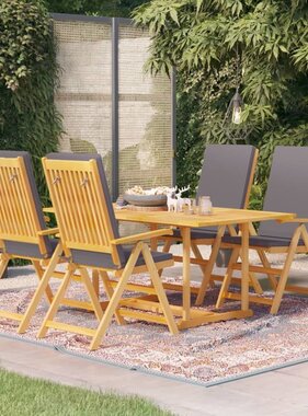 VidaXL 5-delige Tuinset met grijze kussens massief teakhout