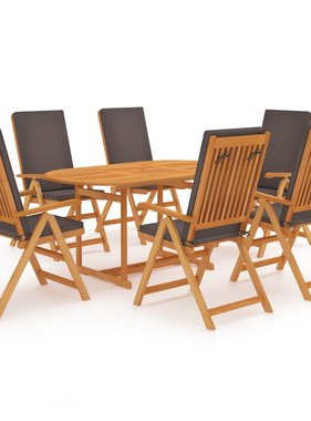 VidaXL 7-delige Tuinset met grijze kussens massief teakhout