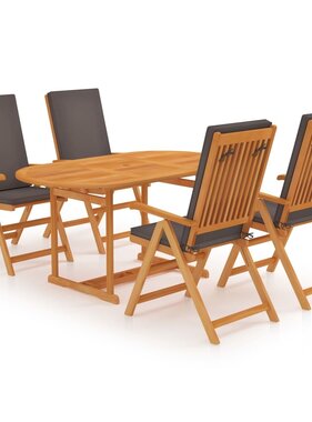 VidaXL 5-delige Tuinset met grijze kussens massief teakhout