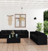VidaXL 9-delige Loungeset met kussens poly rattan zwart