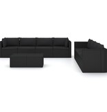 VidaXL 9-delige Loungeset met kussens poly rattan zwart