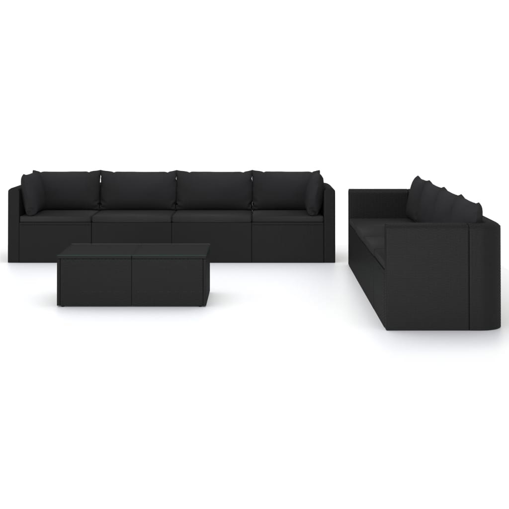 VidaXL 9-delige Loungeset met kussens poly rattan zwart