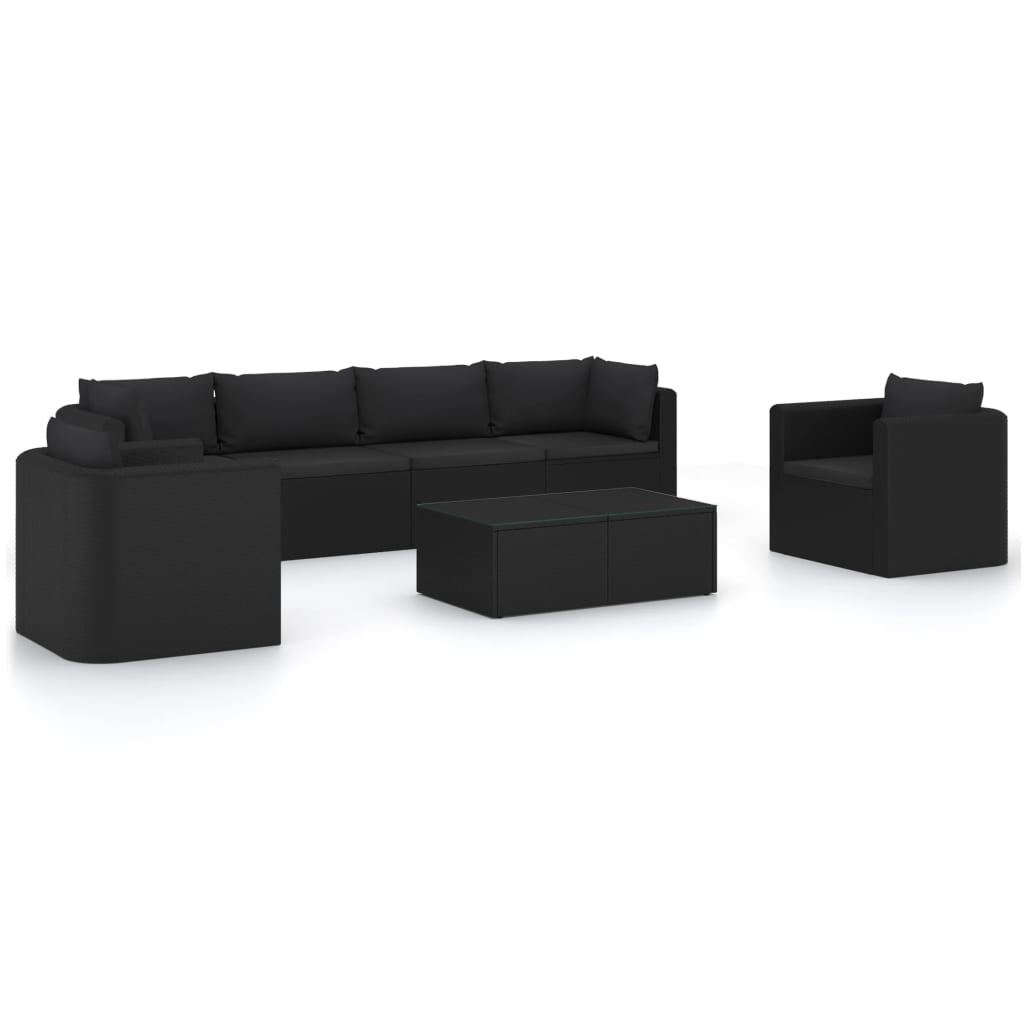VidaXL 7-delige Loungeset met kussens poly rattan zwart