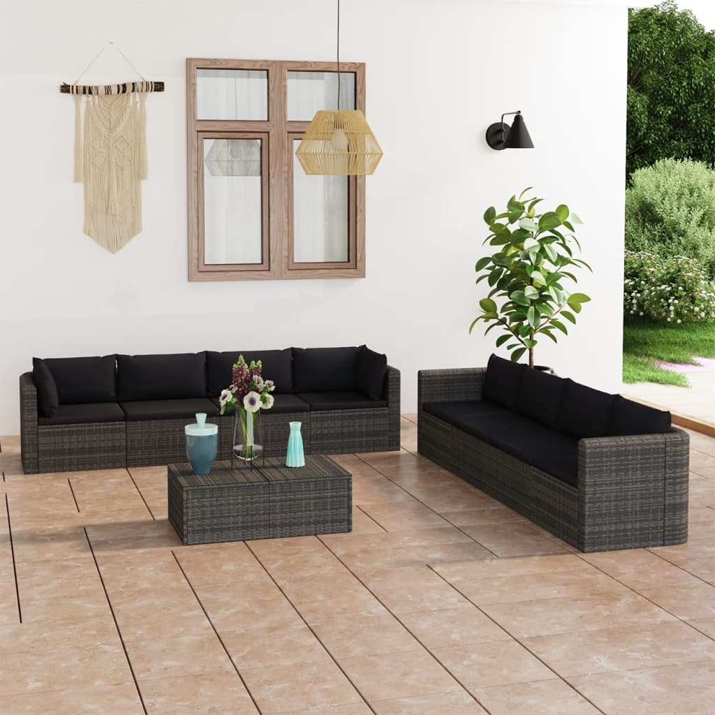 vidaXL 9-delige Loungeset met kussens poly rattan grijs