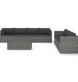 vidaXL 9-delige Loungeset met kussens poly rattan grijs