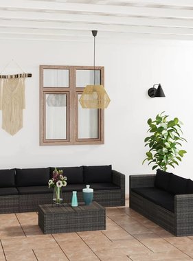 VidaXL 8-delige Loungeset met kussens poly rattan grijs