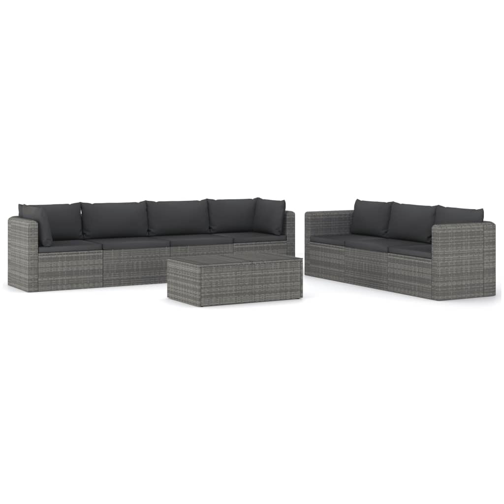 vidaXL 8-delige Loungeset met kussens poly rattan grijs