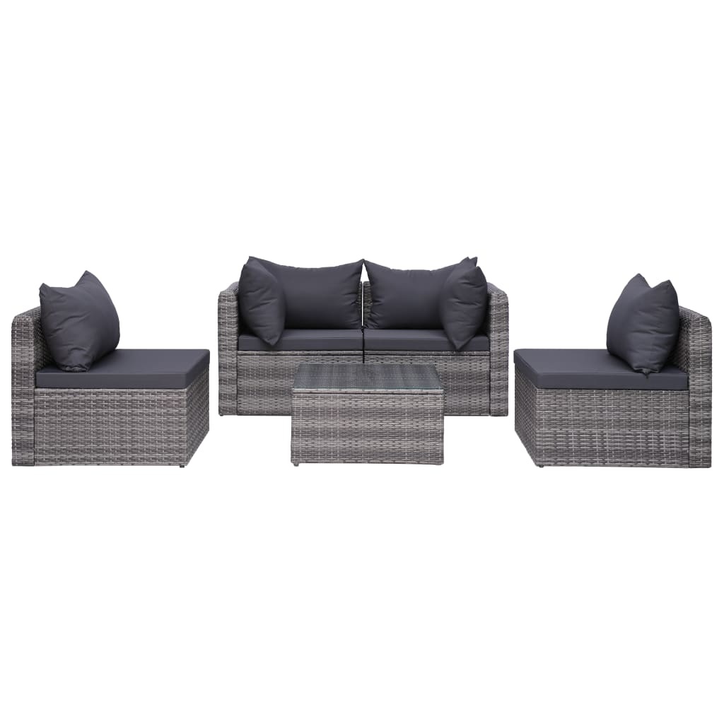 vidaXL 8-delige Loungeset met kussens poly rattan grijs