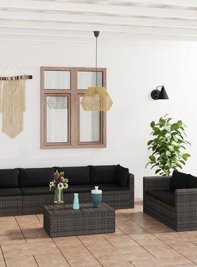 VidaXL 7-delige Loungeset met kussens poly rattan grijs