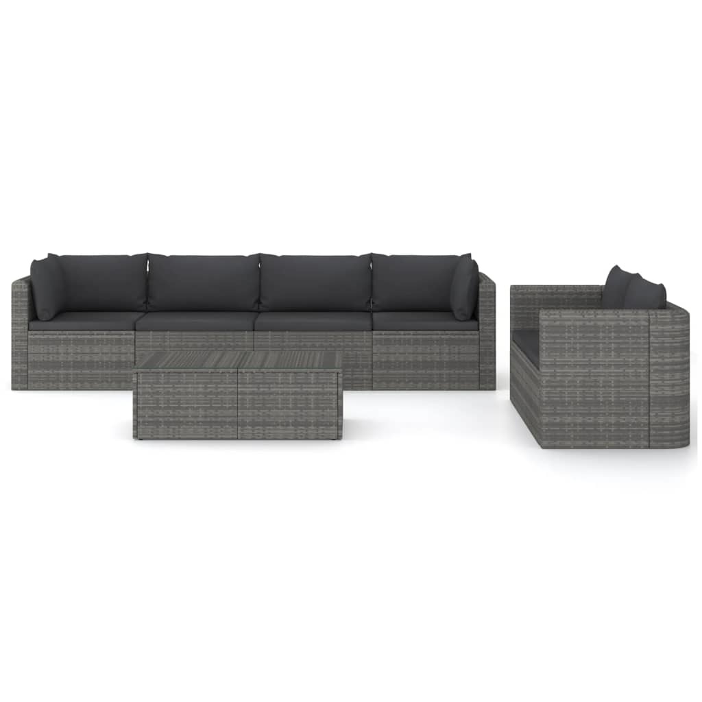 vidaXL 7-delige Loungeset met kussens poly rattan grijs