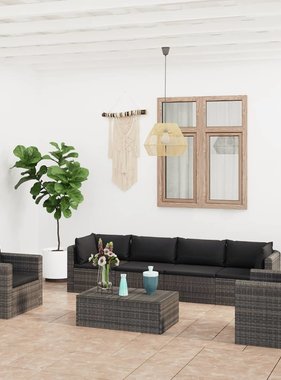 vidaXL 7-delige Loungeset met kussens poly rattan grijs