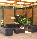 vidaXL 9-delige Loungeset met kussens poly rattan grijs