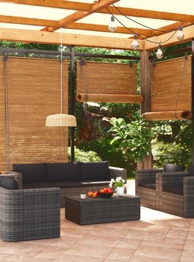 vidaXL 9-delige Loungeset met kussens poly rattan grijs