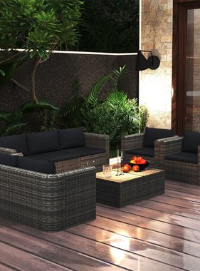 vidaXL 8-delige Loungeset met kussens poly rattan grijs