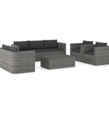 vidaXL 8-delige Loungeset met kussens poly rattan grijs