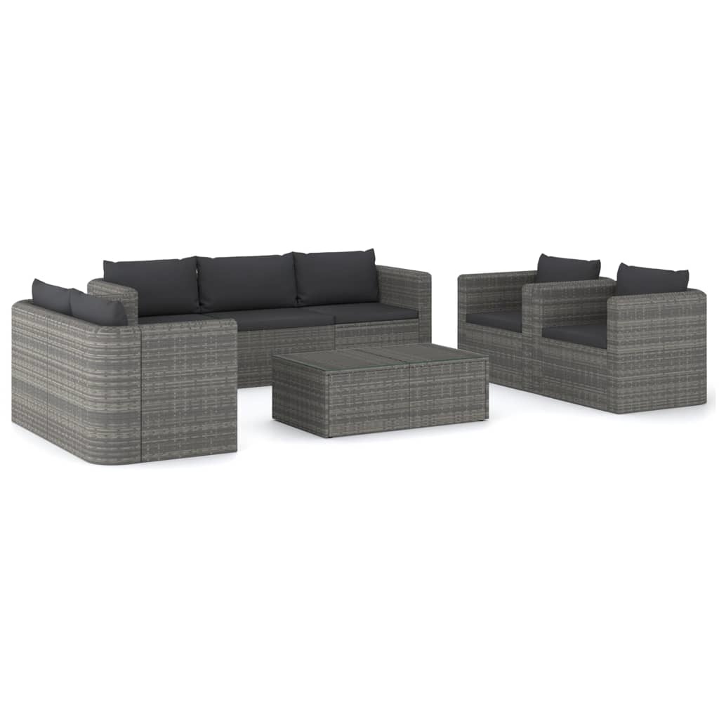 vidaXL 8-delige Loungeset met kussens poly rattan grijs