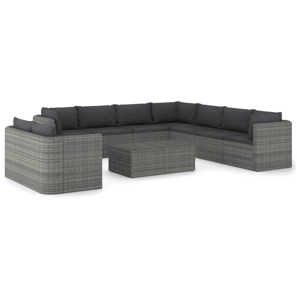 VidaXL 10-delige Loungeset met kussens poly rattan grijs