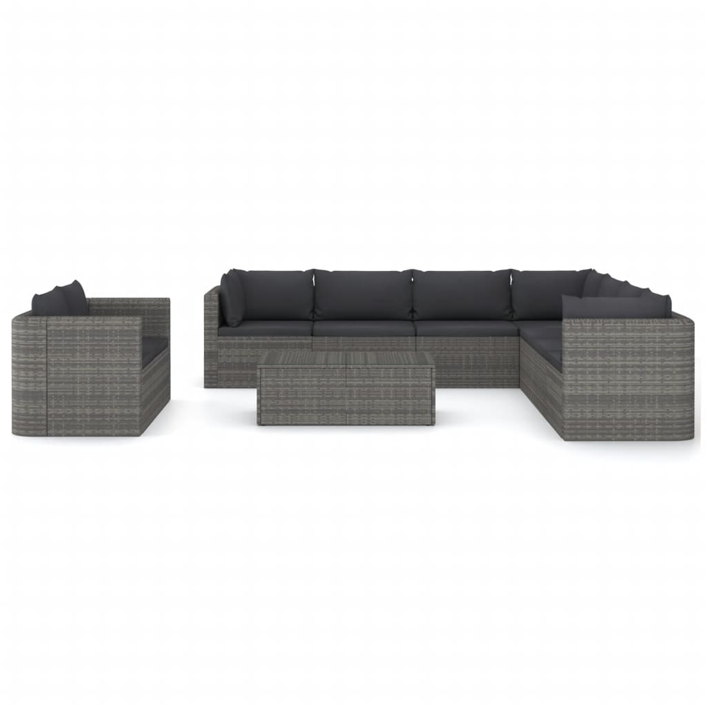 VidaXL 10-delige Loungeset met kussens poly rattan grijs
