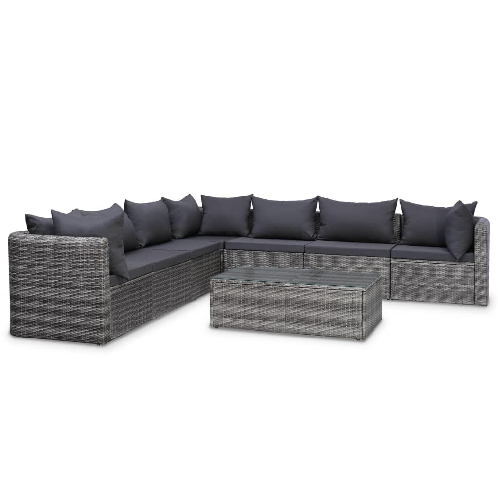 VidaXL 10-delige Loungeset met kussens poly rattan grijs