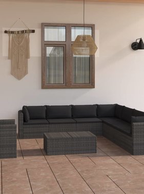 VidaXL 9-delige Loungeset met kussens poly rattan grijs