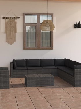 vidaXL 9-delige Loungeset met kussens poly rattan grijs