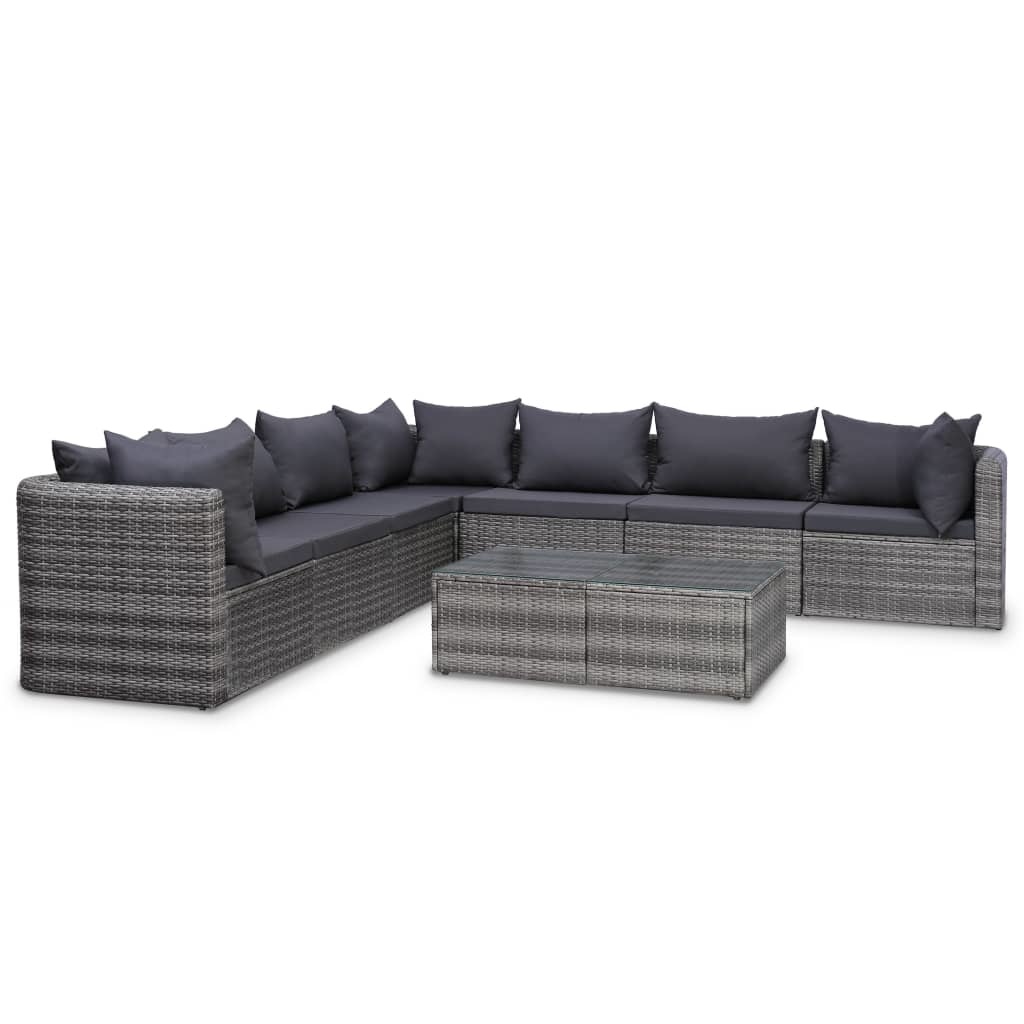 vidaXL 9-delige Loungeset met kussens poly rattan grijs