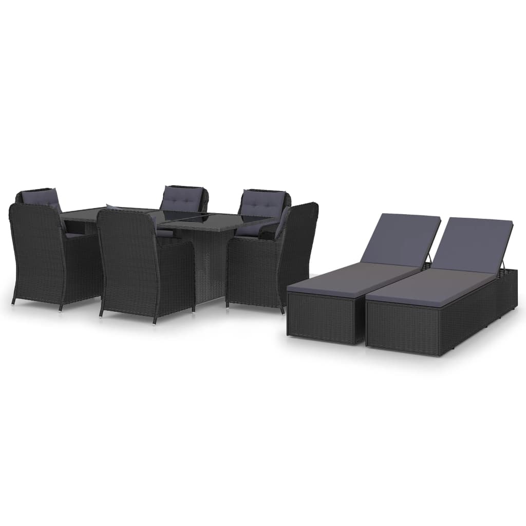 VidaXL 9-delige Tuinset poly rattan zwart