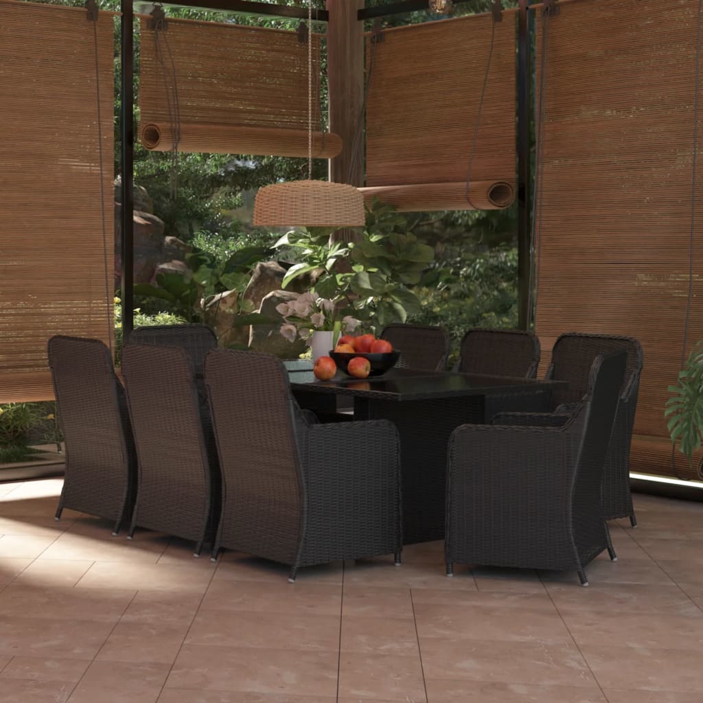 VidaXL 9-delige Tuinset poly rattan zwart