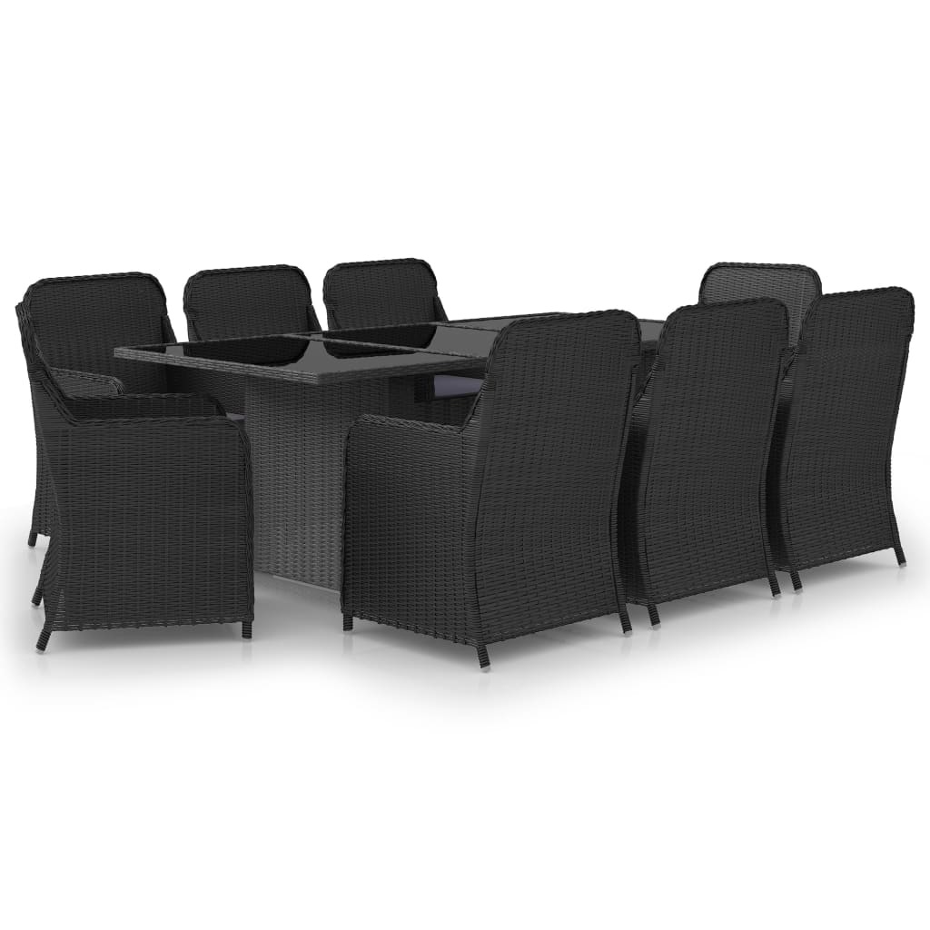 VidaXL 9-delige Tuinset poly rattan zwart