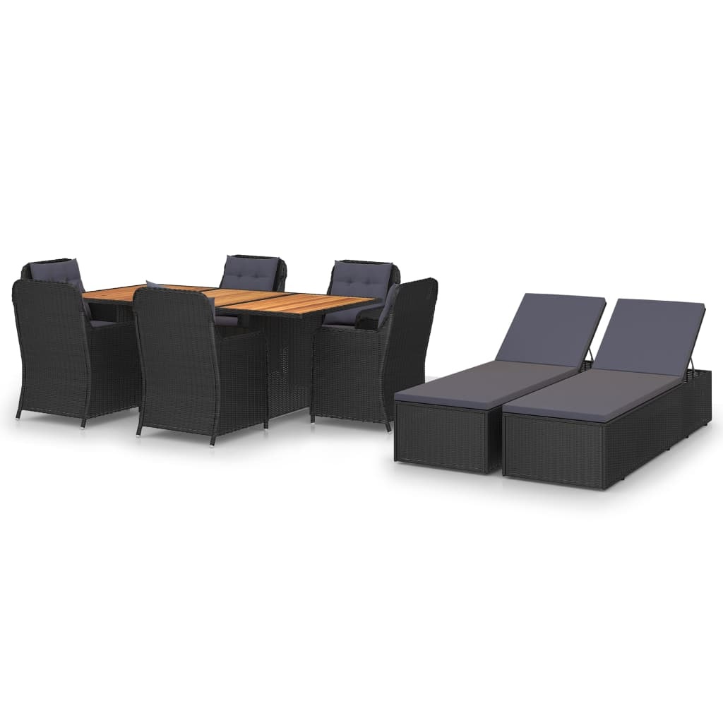 VidaXL 9-delige Tuinset poly rattan zwart