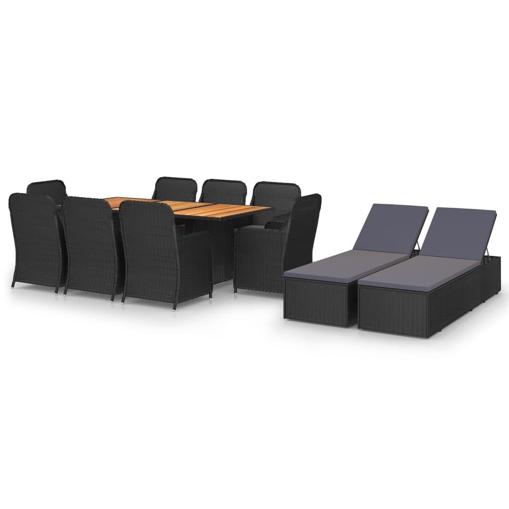 VidaXL 11-delige Tuinset poly rattan zwart