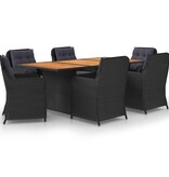 VidaXL 7-delige Tuinset poly rattan zwart
