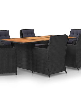 VidaXL 7-delige Tuinset poly rattan zwart