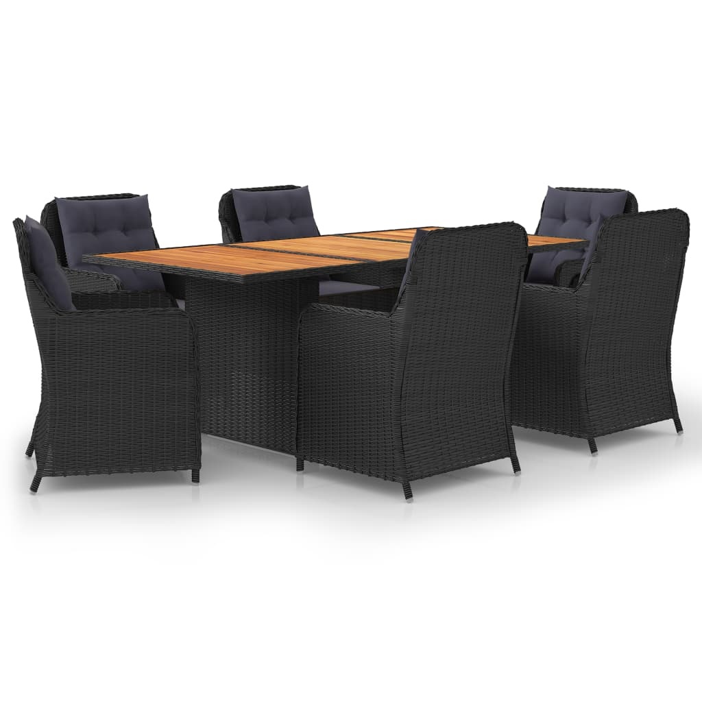 VidaXL 7-delige Tuinset poly rattan zwart